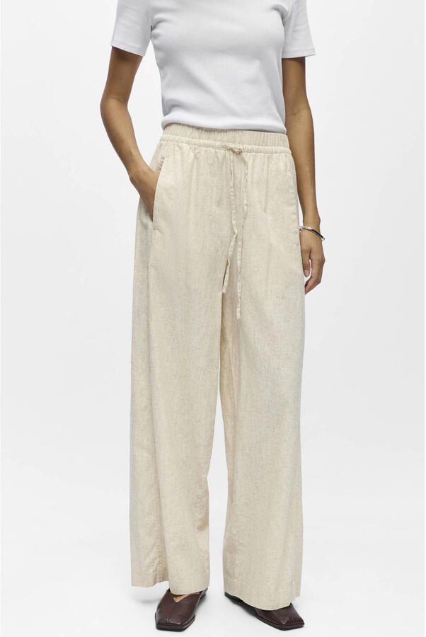 OBJECT wide leg high waist casual broek met linnen zand - Foto 5