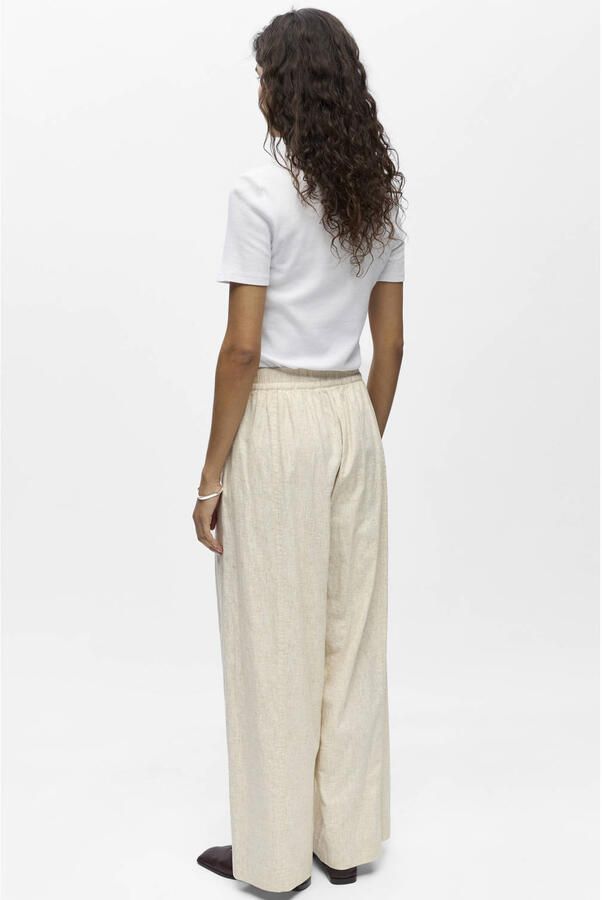 OBJECT wide leg high waist casual broek met linnen zand - Foto 6