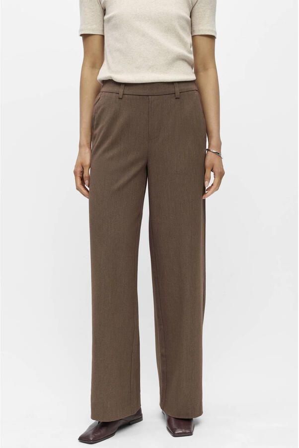 OBJECT wide leg pantalon lichtbruin