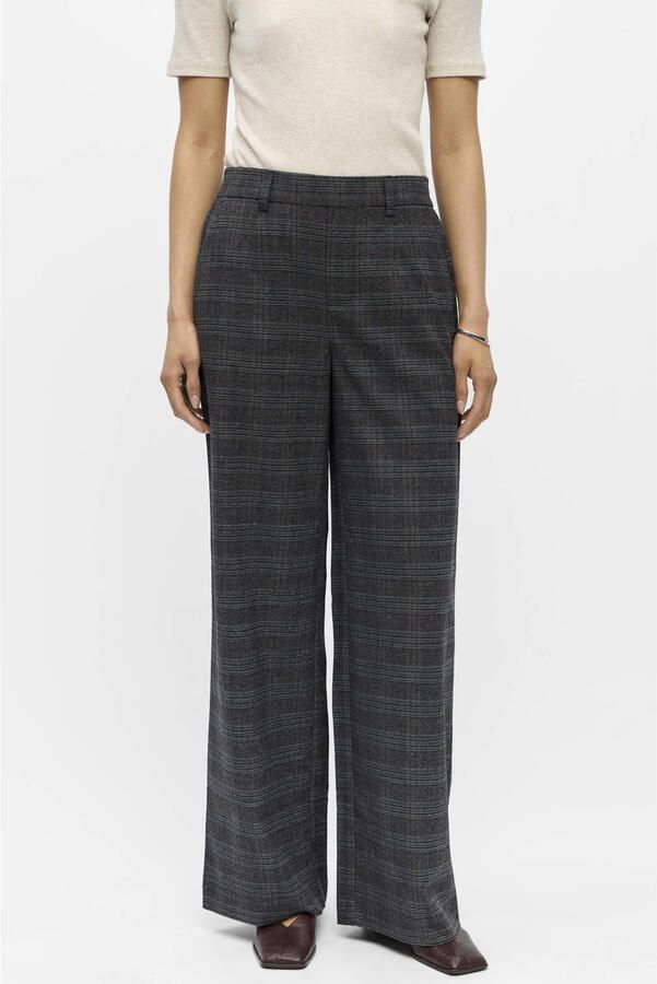 OBJECT wide leg pantalon met krijtstreep grijs