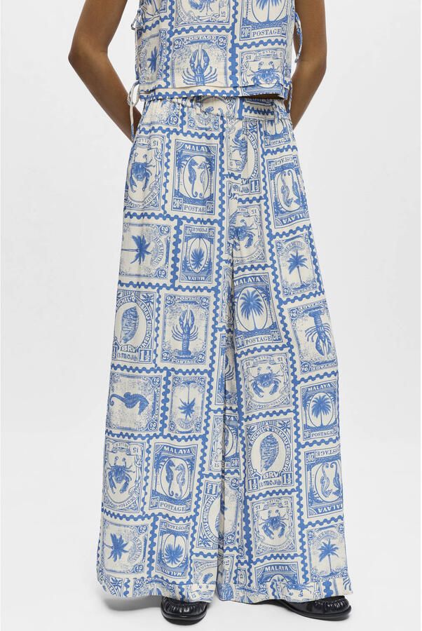 OBJECT wide leg regular waist casual broek blauw