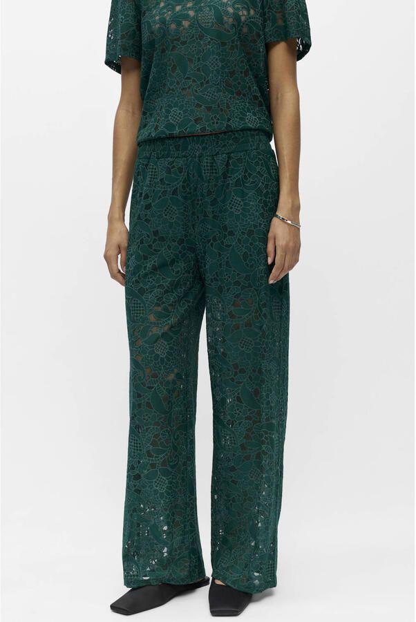 OBJECT wide leg regular waist casual broek donkergroen