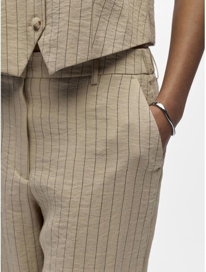 OBJECT wide leg regular waist casual broek met krijtstreep beige - Foto 6