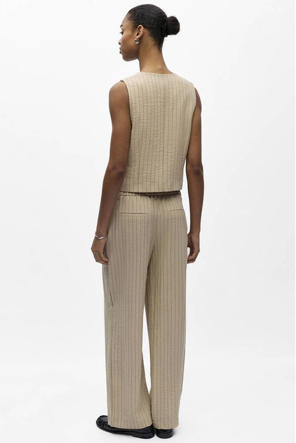 OBJECT wide leg regular waist casual broek met krijtstreep beige - Foto 7