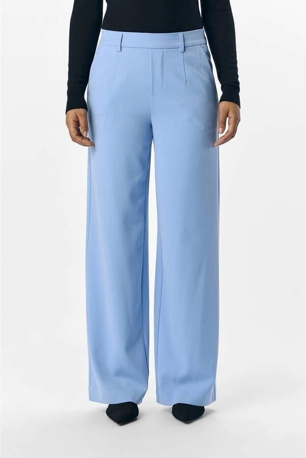 OBJECT wide leg regular waist pantalon blauw
