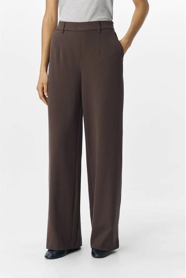 OBJECT wide leg regular waist pantalon donkerbruin - Foto 6