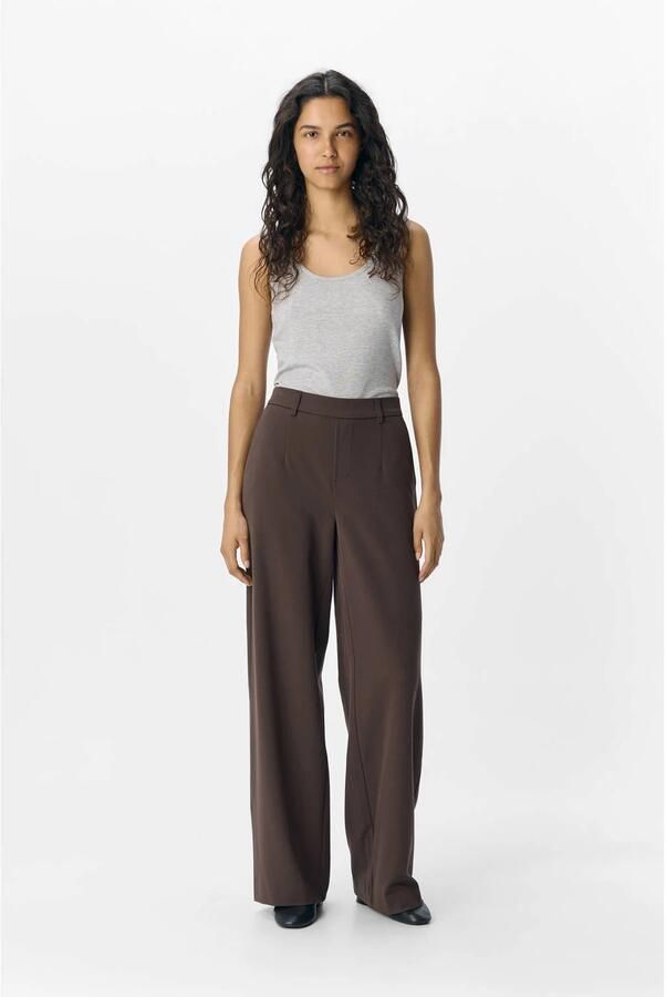 OBJECT wide leg regular waist pantalon donkerbruin - Foto 5