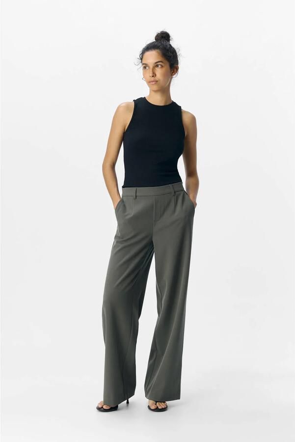 OBJECT wide leg regular waist pantalon donkergroen - Foto 8