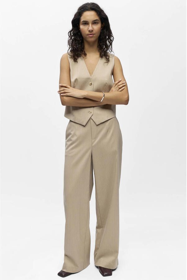 OBJECT wide leg regular waist pantalon met krijtstreep