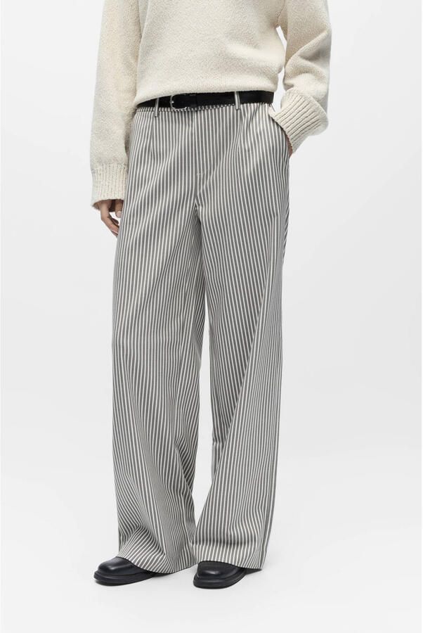 OBJECT Wide leg regular waist pantalon met krijtstreep