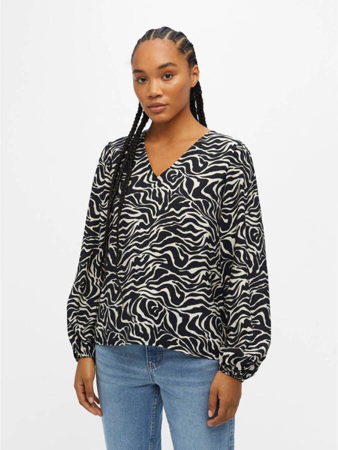 OBJECT Dames Blouses Objleonora L s V-neck Top Zwart