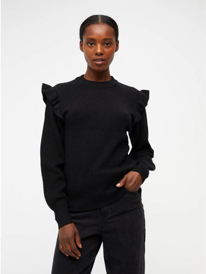 OBJECT Dames Truien & Vesten Malena L s Ruffle Pullover Zwart