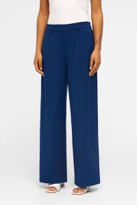 OBJECT wide leg pantalon OBJLISA van gerecycled polyester donkerblauw