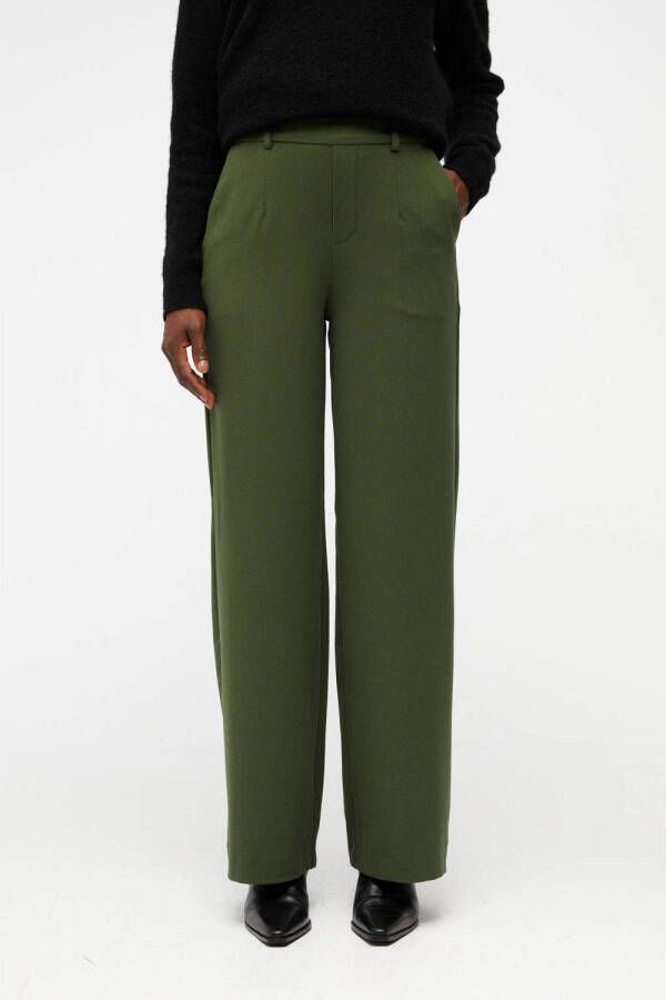 OBJECT wide leg pantalon OBJLISA van gerecycled polyester donkergroen