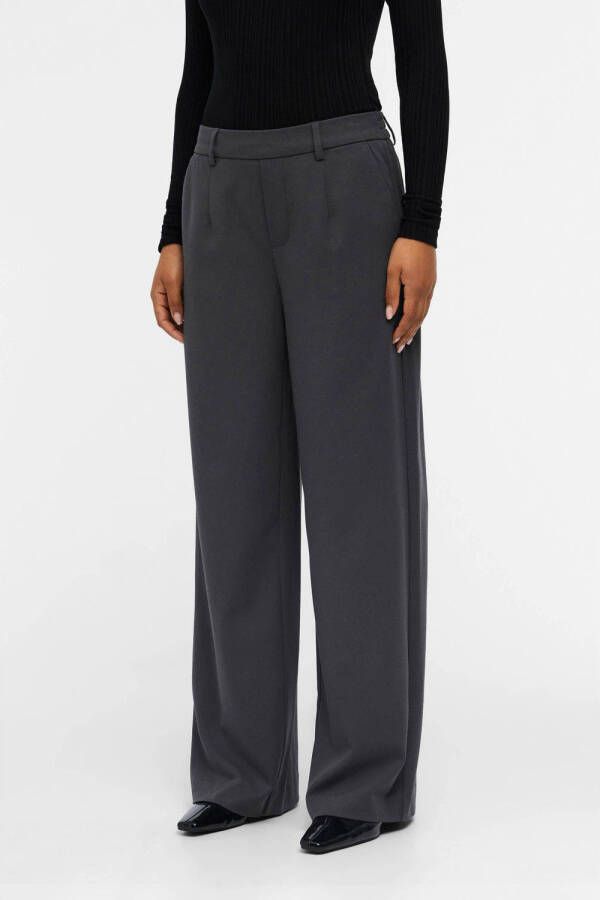 OBJECT wide leg pantalon OBJLISA van polyester grijs