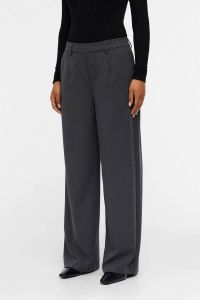 OBJECT wide leg pantalon OBJLISA van gerecycled polyester grijs