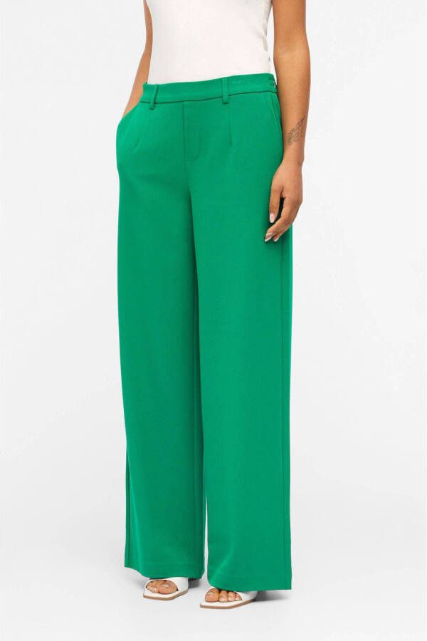 OBJECT wide leg pantalon OBJLISA van gerecycled polyester turquoise