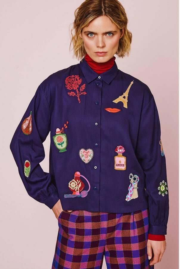 Oilily blouse met borduursels donkerblauw
