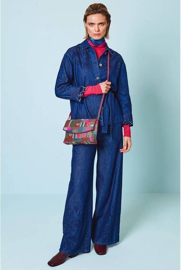 Oilily denim wide leg broek met broderie dark blue denim