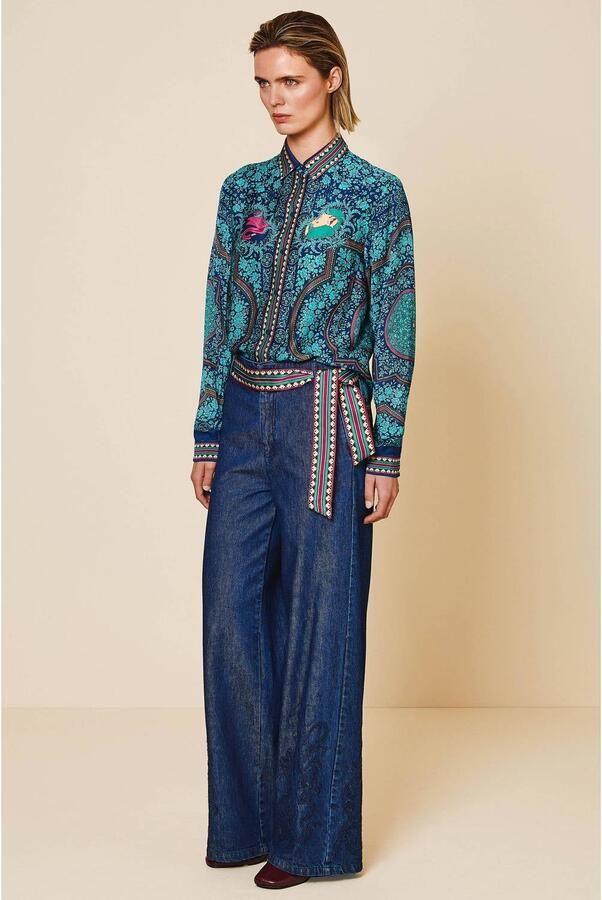 Oilily denim wide leg broek met broderie dark blue denim - Foto 2