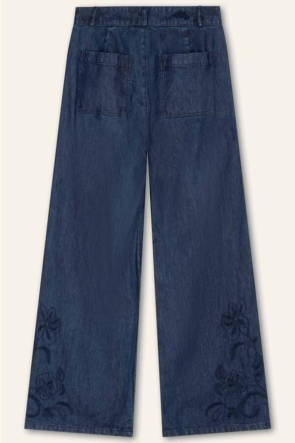 Oilily denim wide leg broek met broderie dark blue denim - Foto 3