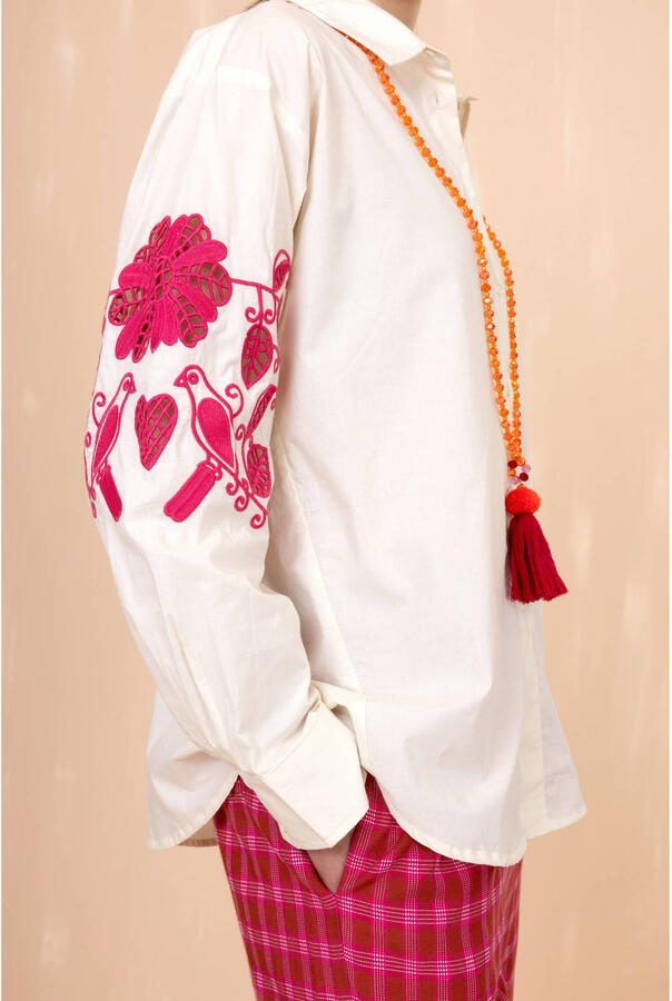 Oilily gebloemde blouse met hartjes met dierenprint broderie ecru - Foto 2