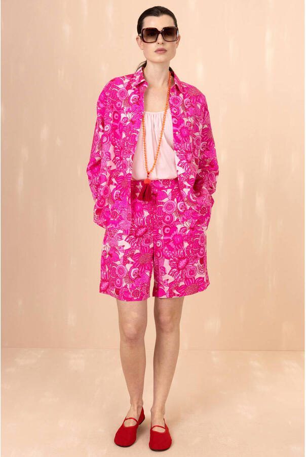 Oilily regular high waist gebloemde broek met linnen roze