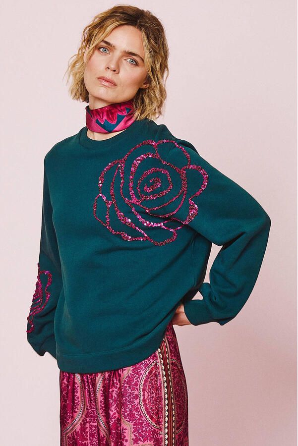 Oilily gebloemde trui donkerblauw