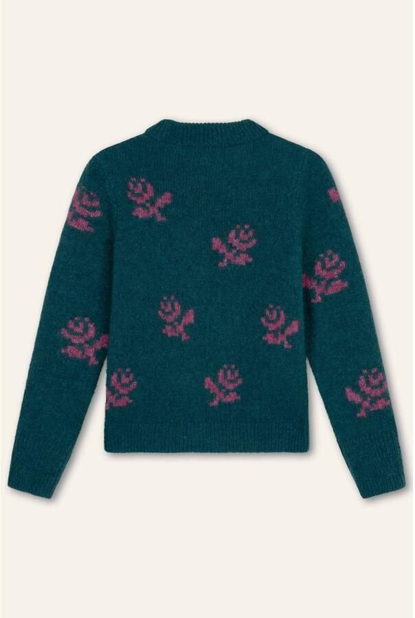 Oilily gebreide gebloemde trui met wol donkergroen roze