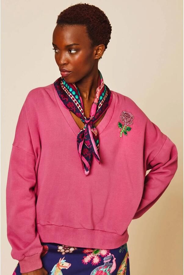 Oilily katoenen sweater met pailletten roze