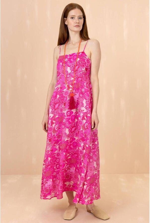 Oilily linnen gebloemde maxi jurk roze - Foto 2