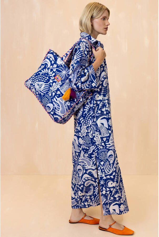 Oilily maxi jurk met bloemenprint blauw met linnen