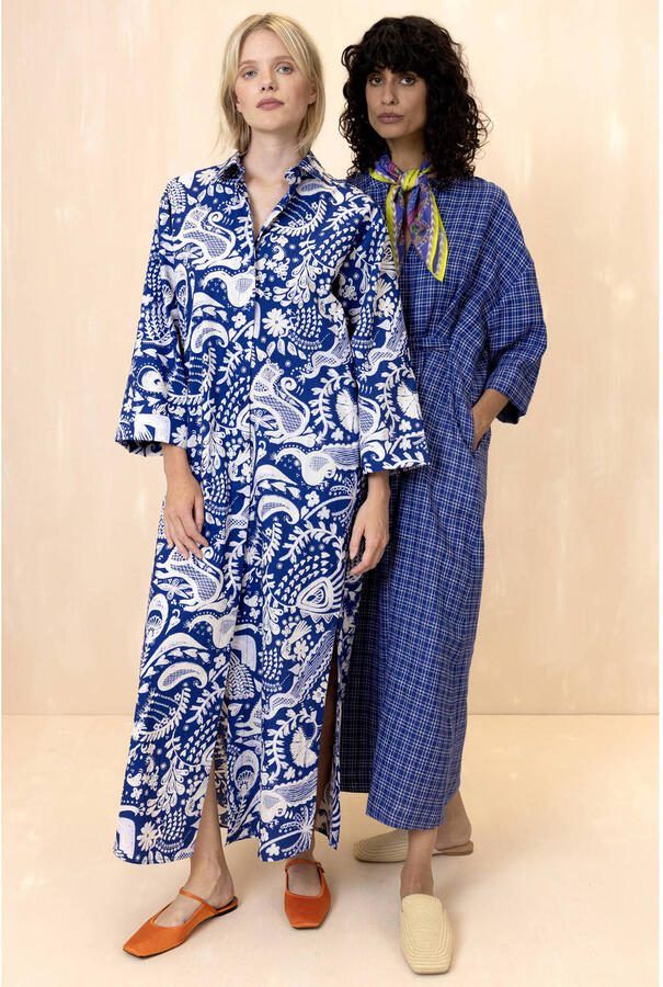 Oilily maxi jurk met bloemenprint blauw met linnen - Foto 2
