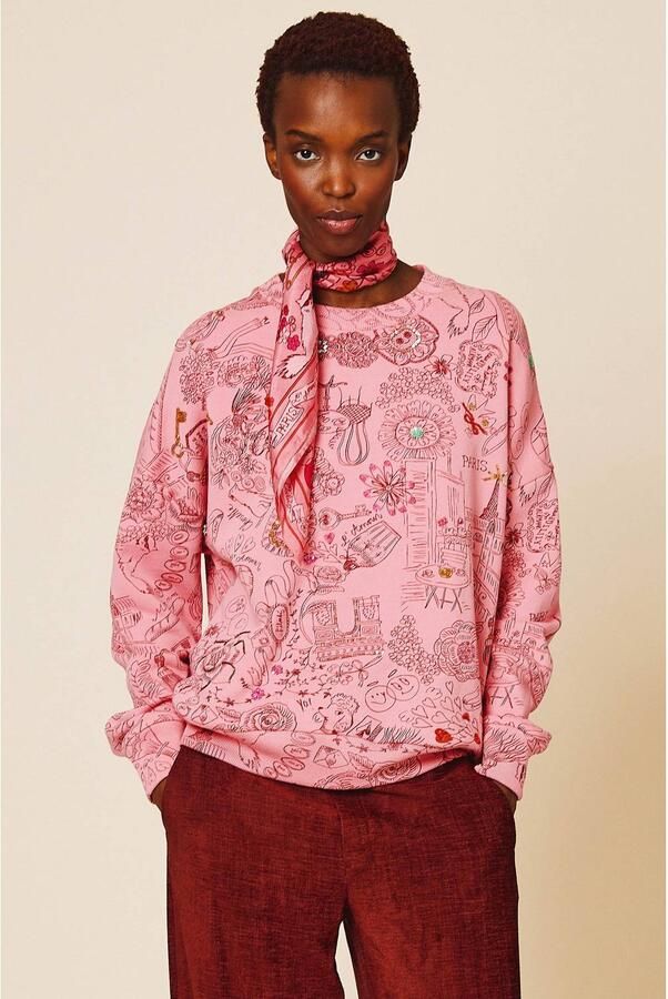 Oilily trui met pailletten en print roze