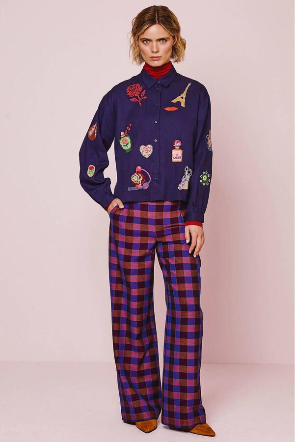 Oilily wide leg geruite broek meerkleurig