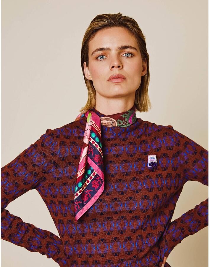 Oilily wollen gebreide trui met print roodbruin