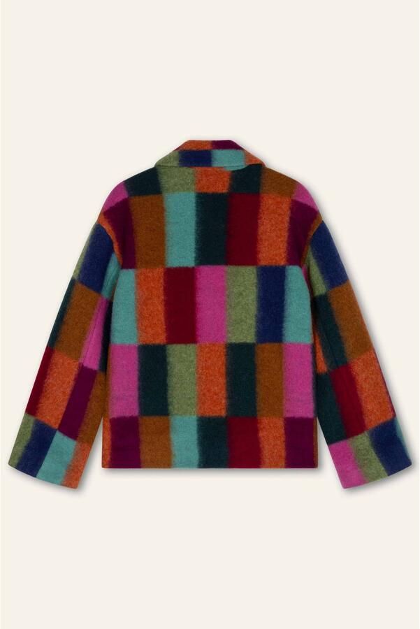 Oilily wollen geruite faux fur jas meerkleurig - Foto 3