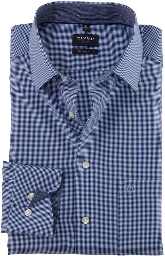 Olymp Comfort geruit casual overhemd donkerblauw