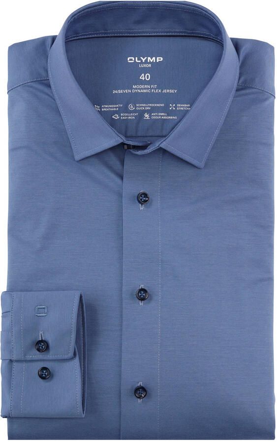 Olymp jersey overhemd 24 7 Luxor modern fit blauw