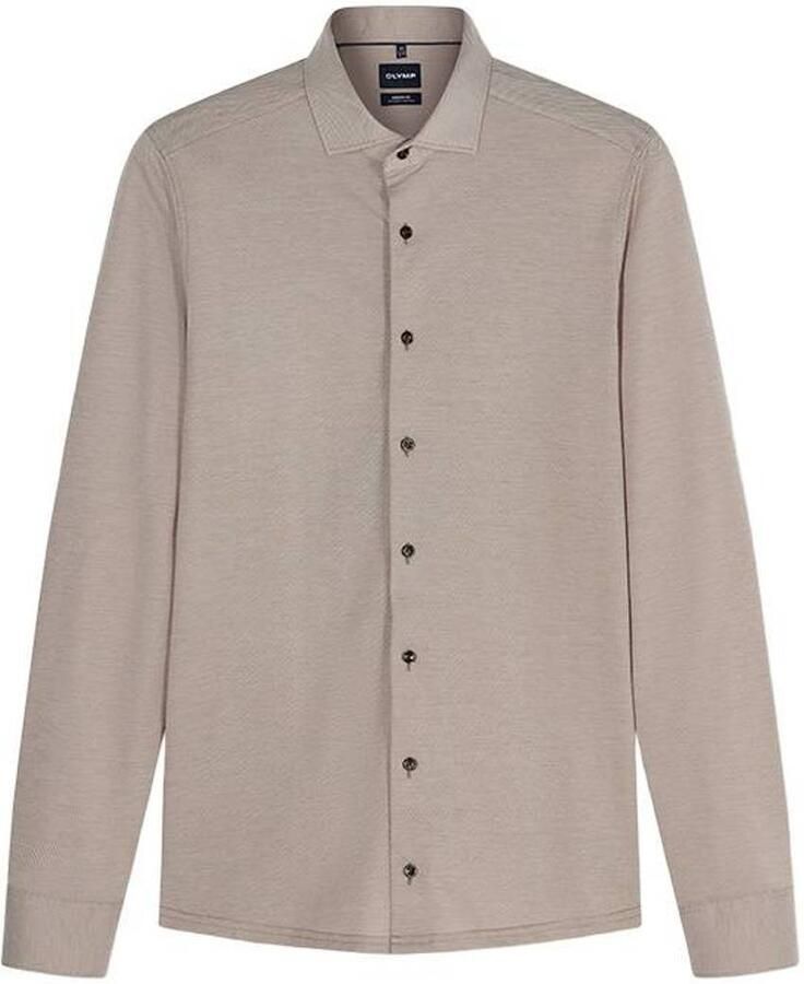 Olymp Overhemd Lange Mouw Japanese Knitted Overhemd Twill Bruin