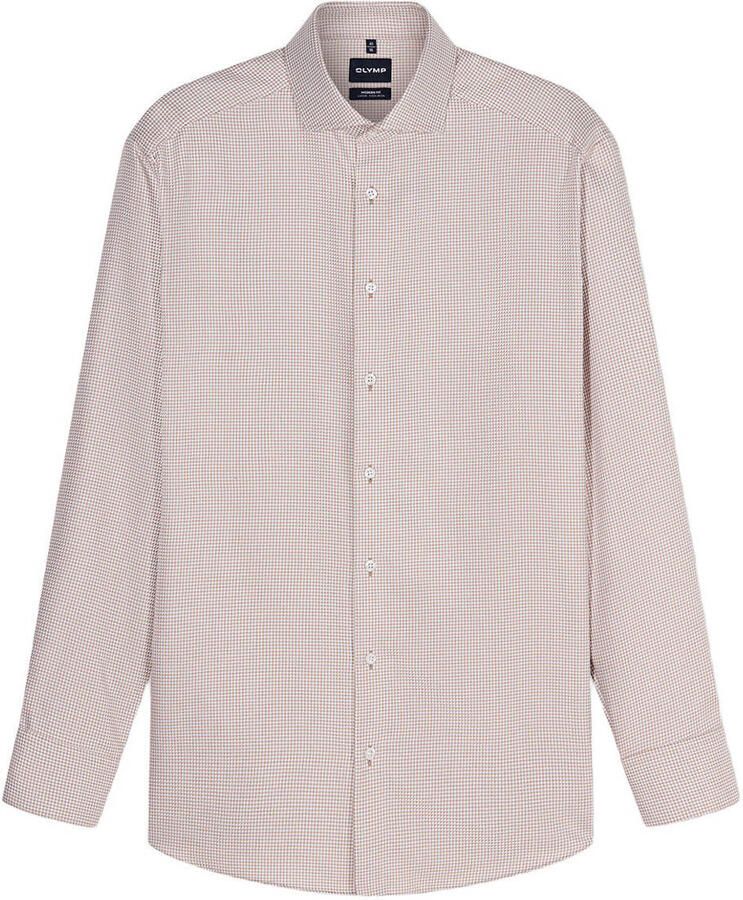 Olymp slim fit pied-de-poule overhemd bruin