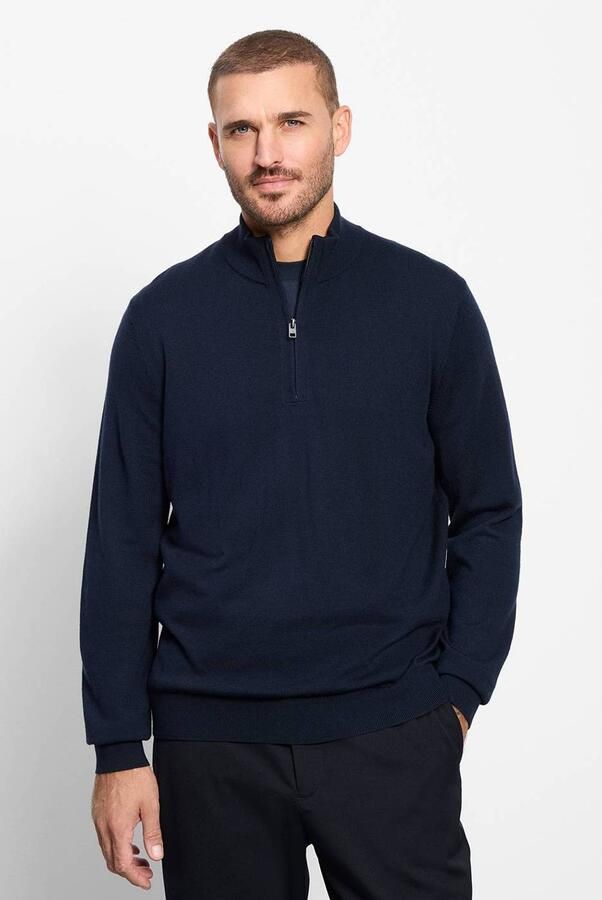Olymp wollen regular fit gebreide trui donkerblauw