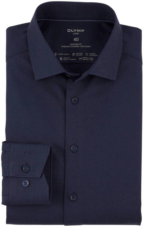 Olymp business overhemd Luxor Modern Fit normale fit donkerblauw effen katoen