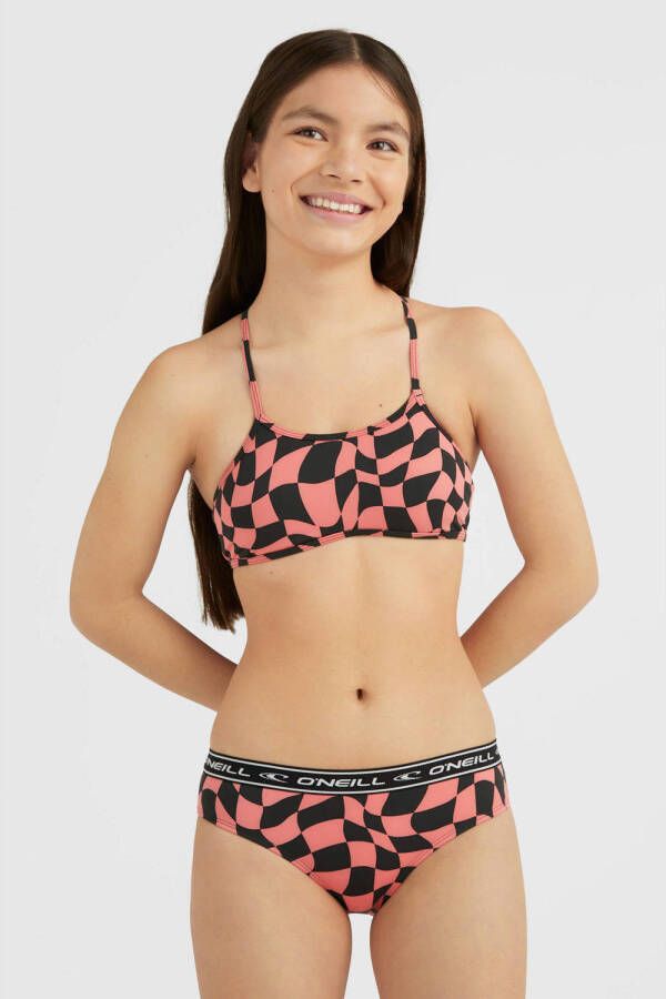 O'Neill crop bikini Sportclub Active roze zwart Meisjes Polyester Ruit 116
