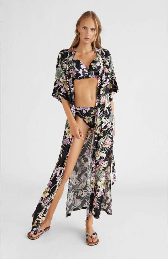 O'Neill gebloemde kimono zwart paars groen