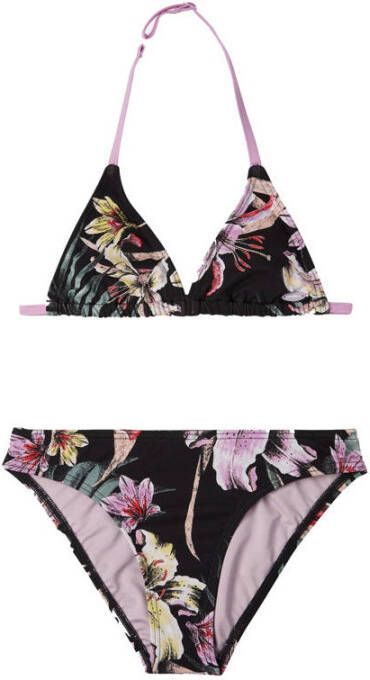 O'Neill gebloemde triangel bikini Venice Beach zwart roze