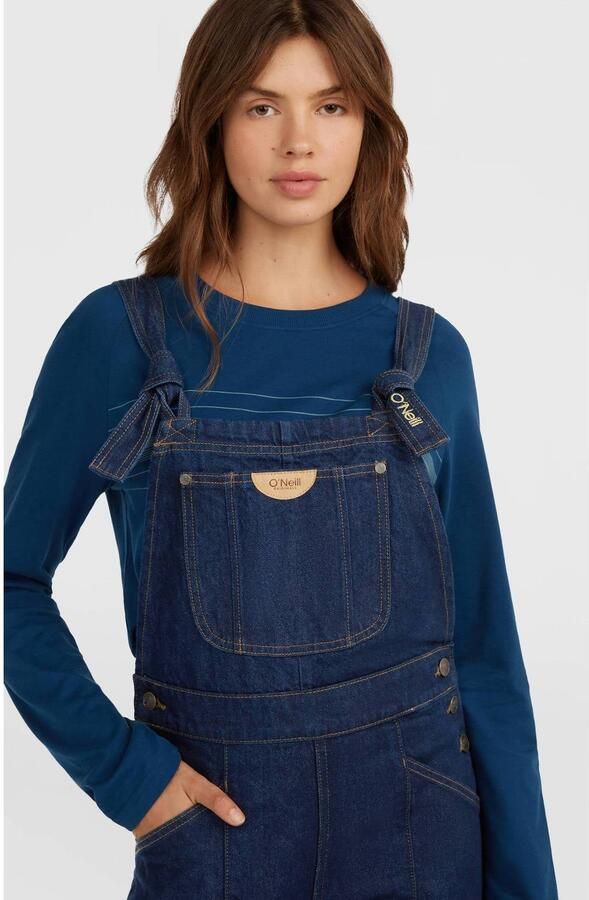 O'Neill denim high waist straight leg tuinbroek dark blue denim