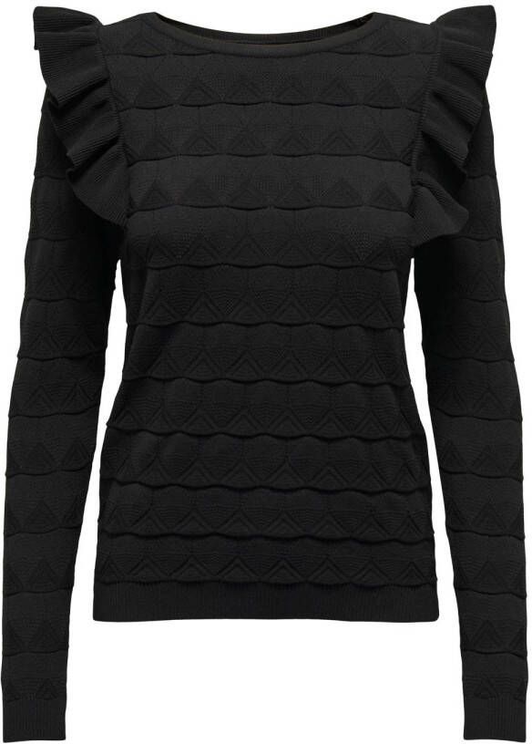Only Onlsandra LS Ruffle O-Neck CS KNT Zwart | Freewear Zwart Black Dames