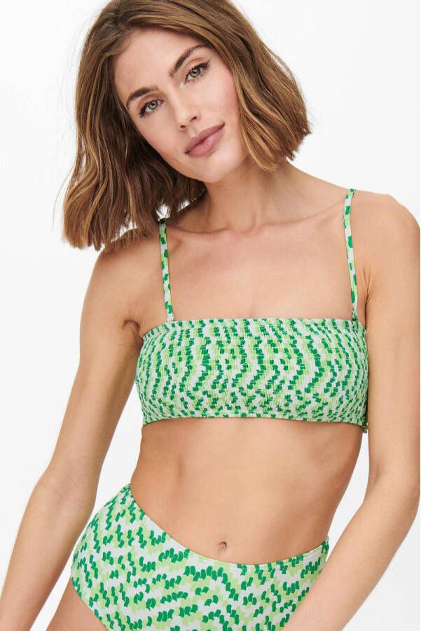 ONLY niet-voorgevormde bandeau bikinitop ONLAMALIE groen wit