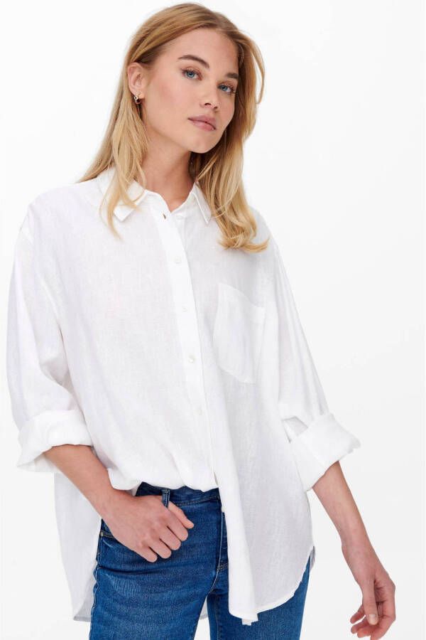 Only Lange blouse ONLTOKYO L S LINEN BLEND SHIRT